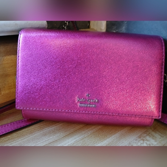 Kate Spade Spencer Chain Crossbody Wallet Metallic Pink Clutch NWT​​